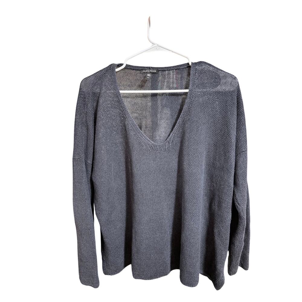 Eileen Fisher Slate Gray V-Neck Knit Sweater